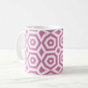 Caneca De Café deco de arte de padrão geométrico branco-rosa