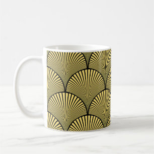 Caneca De Café Deco de Arte Japonês: Black Dourado Design