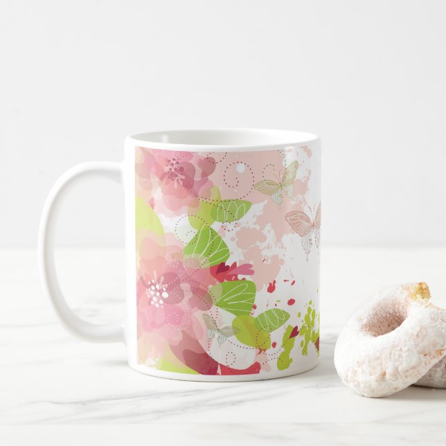 Caneca De Café Decor De Flor 16 Mug (Com Donut)