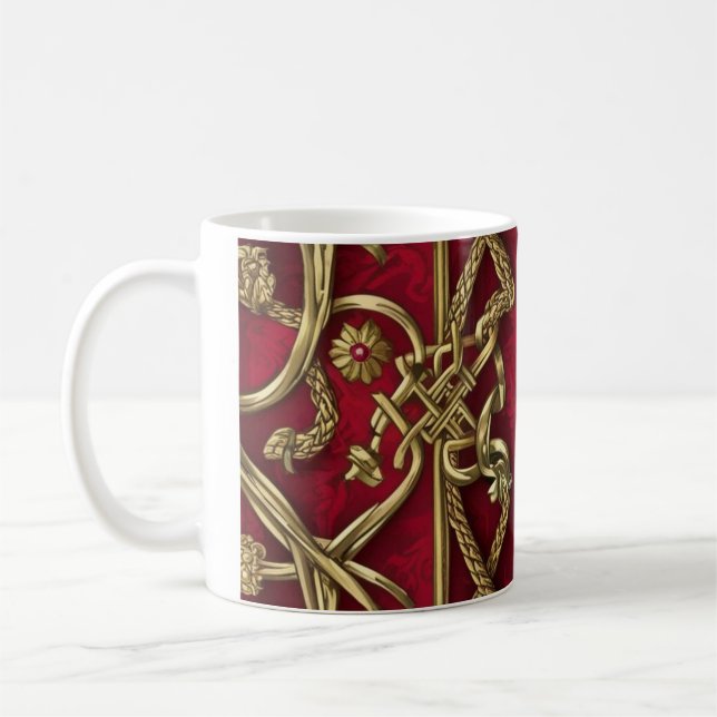Caneca De Café décor médiéval rouge et or (Esquerda)