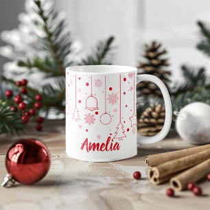 Caneca De Café decoração da estrela de esferas vermelha de Natal
