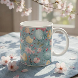 Caneca De Café Decoração de Flores de Páscoa Pastel