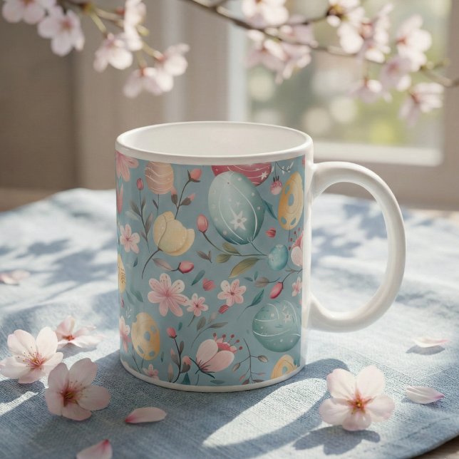 Caneca De Café Decoração de Flores de Páscoa Pastel (Criador carregado)