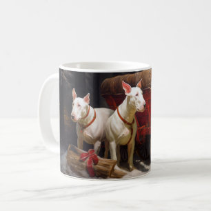 Caneca De Café Decoração de Natal Bull Terrier Snowy Sleigh