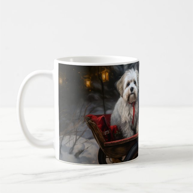 Caneca De Café Decoração de Natal de Havanese Snowy Sleigh (Esquerda)