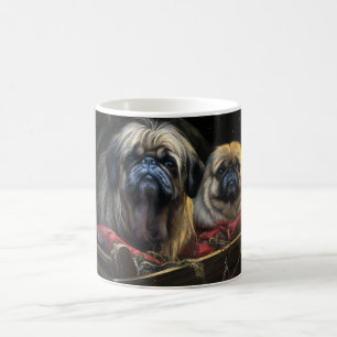Caneca De Café Decoração de Natal de Pekingese Snowy Sleigh
