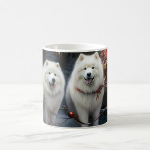 Caneca De Café Decoração de Natal Samoyed Snowy Sleigh
