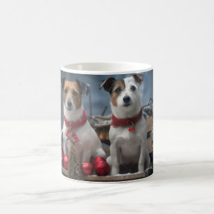 Caneca De Café Decoração de Natal Trenó Nevado Jack Russell