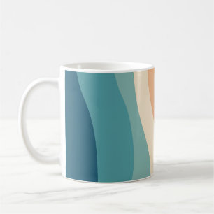Caneca De Café decoração de ondas coloridas do estilo retrô
