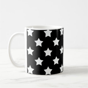 Caneca De Café Decoração de padrão das estrelas brancas pretas