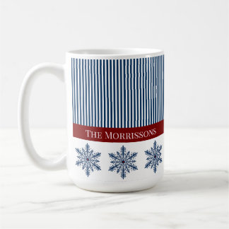 Caneca De Café Decoração do floco de neve de inverno com faixas e