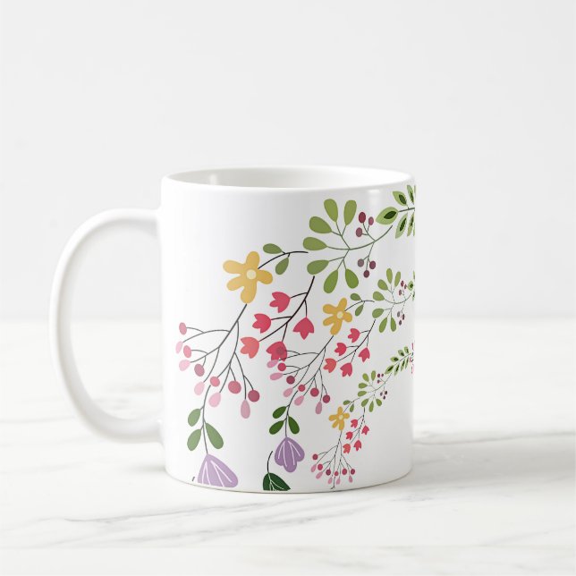 Caneca De Café Decoração Floral Branca (Esquerda)