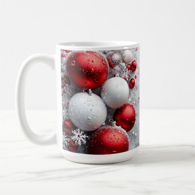 Caneca De Café Decorações de Natal Vermelhas e Brancas Festivas (Esquerda)