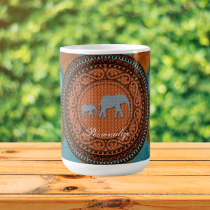 Caneca de café decorada dos elefantes