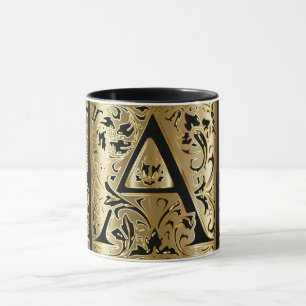 Caneca de Café Decorativa Preta e Dourada com Letr