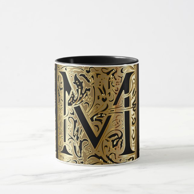 Caneca de Café Decorativa Preta e Dourada com Letr (Centro)