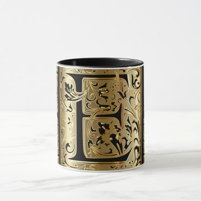 Caneca de Café Decorativa Preta e Dourada com Letr (Centro)