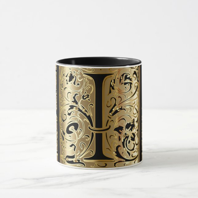 Caneca de Café Decorativa Preta e Dourada com Letr (Centro)