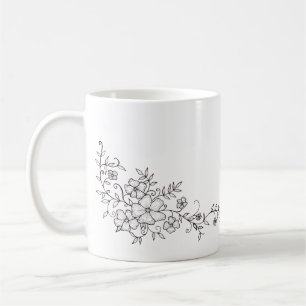 Caneca de café decorativa preto e branco da flor