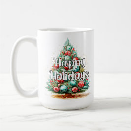 Caneca De Café Decorative Whimsical Happy Holidays Christmas Tree