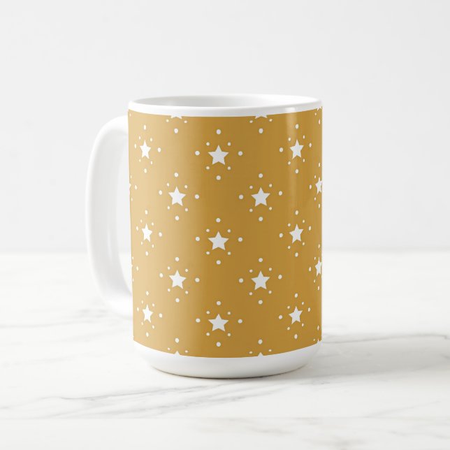 Caneca De Café Decorative White Stars on Gold Background Mug (Frente Esquerda)