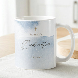 Caneca De Café Dedicação de Bebê Menino com Aquarela Azul