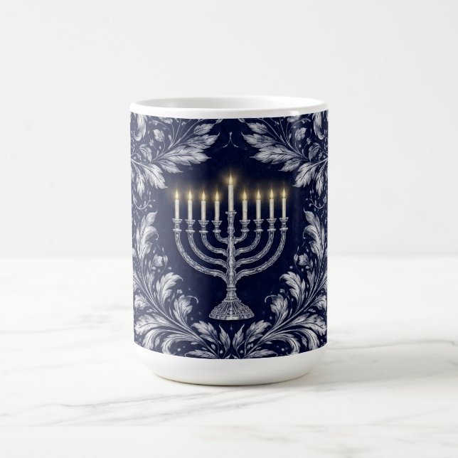 Caneca De Café Deep Navy Menorah William Morris Pattern (Centro)