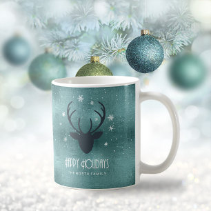 Caneca De Café Deer Antlers Silhouette & Snowflakes ID861 