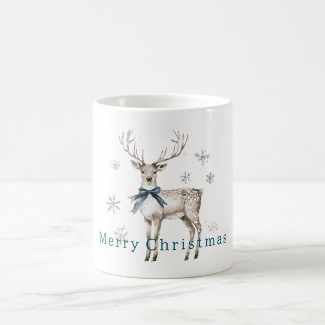 Caneca De Café Deer Blue Bow Snowflakes Christmas (Centro)