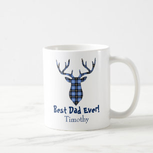 Caneca De Café Deer Buck Xadrez azul e preto
