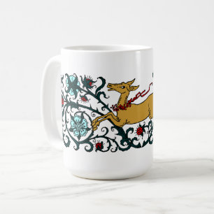 Caneca De Café Deer Executando Através Da Folhagem Floral