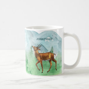 Caneca De Café Deer Hunter Personalizou Forest Mountain