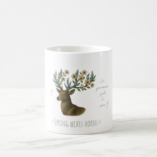 Caneca De Café Deer Mug with Flower Antlers – Spring Coffee Cup (Centro)