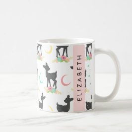 Caneca De Café Deer Pattern, Baby Deer, Boho, Flores, Seu Nome