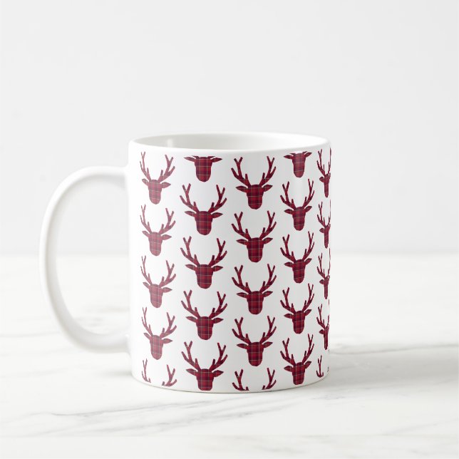Caneca De Café Deer Plaid Dark Red Burgundy (Esquerda)