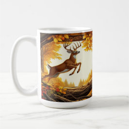 Caneca De Café Deer Pulando Através de Uma Floresta De Outono Enc