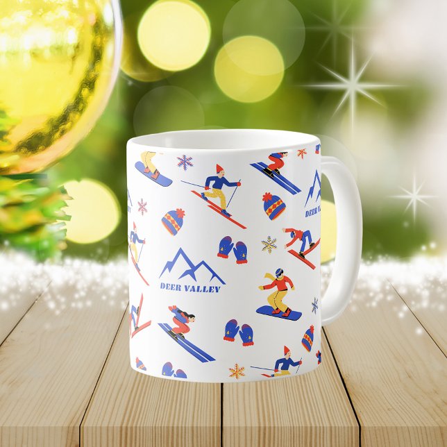Caneca De Café Deer Valley Utah Wasatch Ski Patterno de Snowboard (Deer Valley Utah ski snowboard winter snow vacation christmas holidays mug)