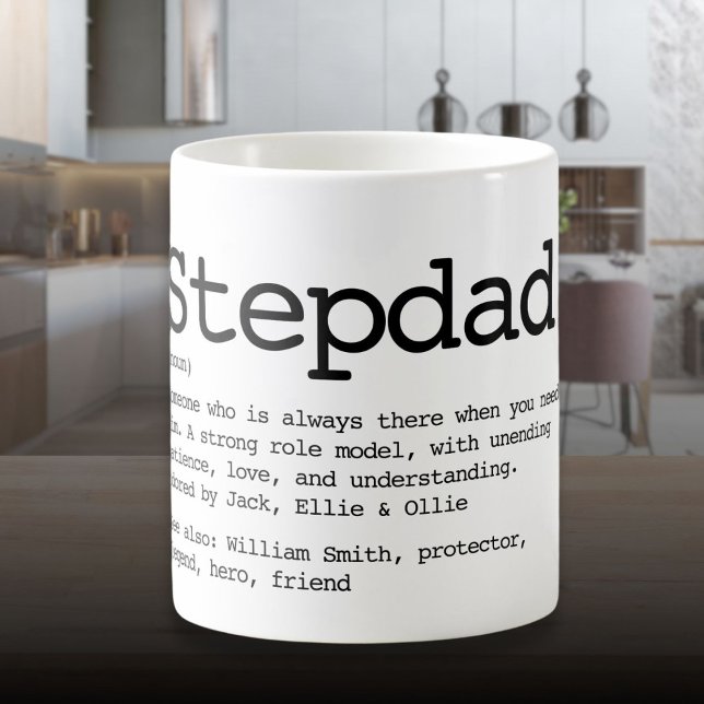 Caneca De Café Definição de Padrasto Personalizada Preto e Branco (Custom Stepdad Definition Black And White Coffee Mug)