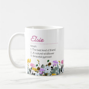 Caneca De Café Definição do Nome com Borda de Flor Silvestre Fofa