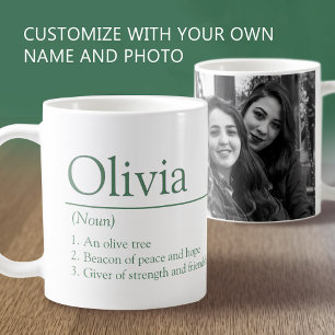Caneca De Café definição do nome Olivia com foto personalizada ve