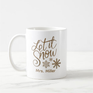 Caneca De Café "Deixe-a nevar" Dourada de Natal