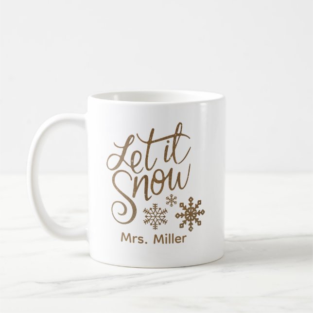 Caneca De Café "Deixe-a nevar" Dourada de Natal (Esquerda)