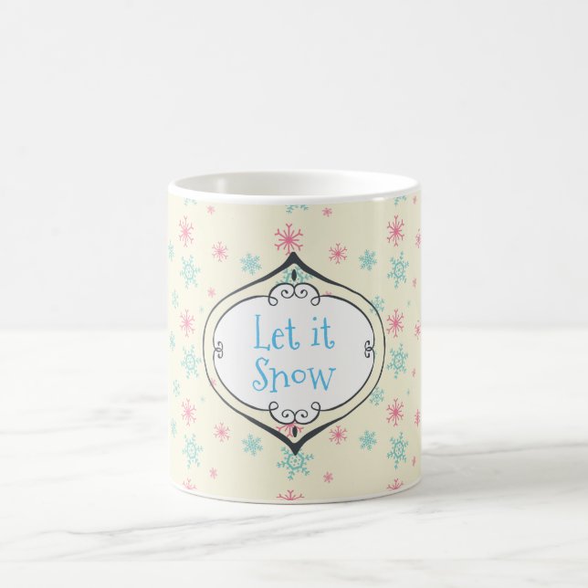 Caneca De Café Deixe-a Neve Rosa E Azul Padrão De Floco De Neve (Centro)