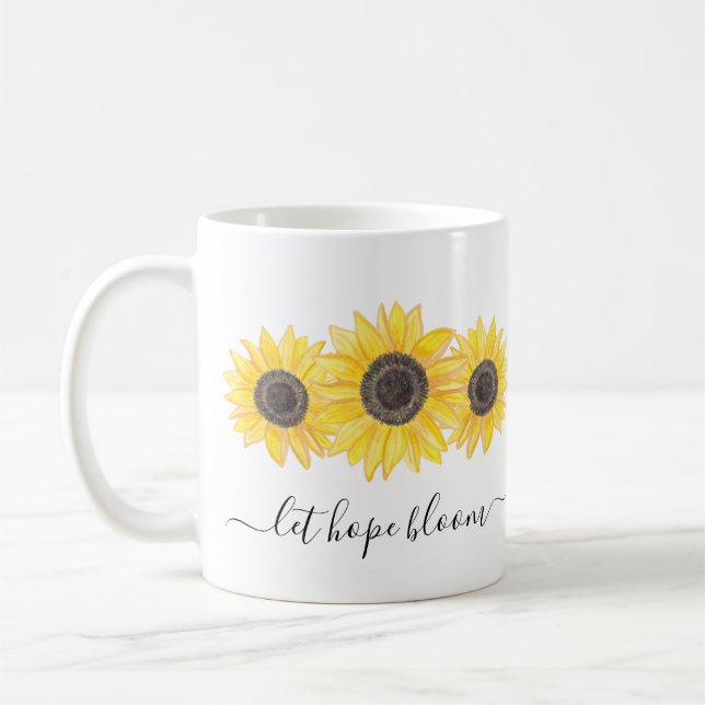 Caneca De Café Deixe Hope Bloom Citar Floral de Girassol (Esquerda)