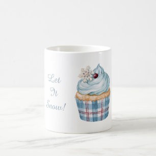 Caneca De Café Deixe Nevar Cupcake Azul Floco de Neve Natal