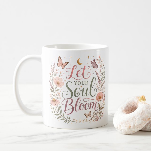 Caneca De Café Deixe Sua Alma Florescer Boho Flores Silvestres (Com Donut)