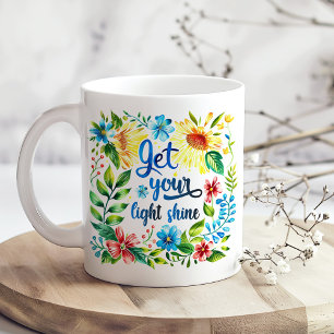 Caneca De Café "Deixe sua luz brilhar" Boho flores silvestres col