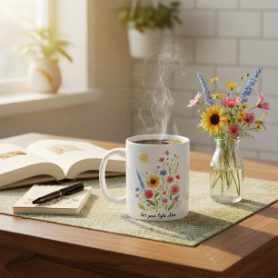 Caneca De Café Deixe sua luz brilhar flores e sol personalizado