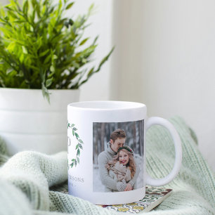 Caneca De Café Del. Wreath Greenery Foto de Monograma Personaliza