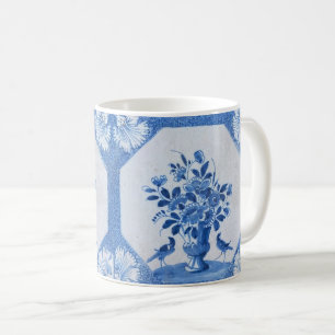 Caneca De Café Delft Blue Birds floral French Country Chic 